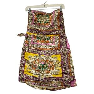 Mango Strapless Cocktail Mini Dress Baroque Print Satin Multicolor Size Large